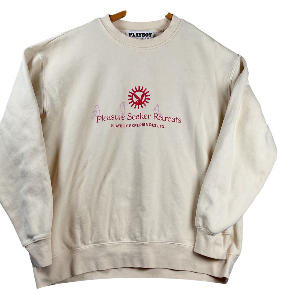 Playboy Sweatshirt Mens Large Cream Pleasure Seeker Retreats PacSun Pullover